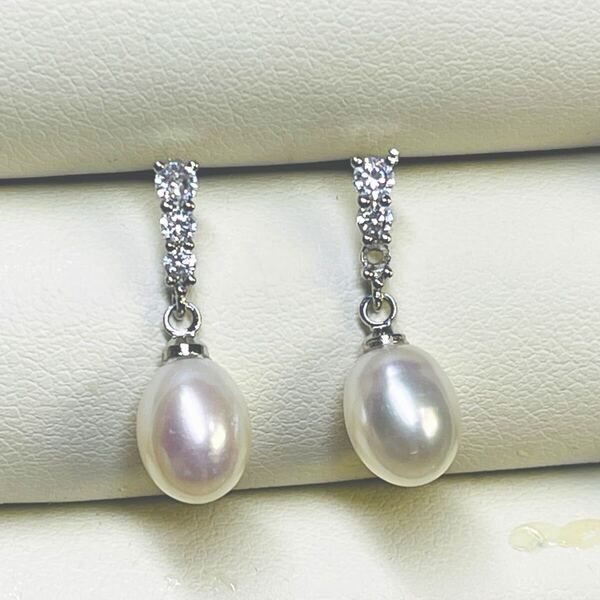 訳あり 素敵花珠級!本真珠ピアス 6.9mm 天然パールリング czダイヤ ピアス シルバー ホワイトピンク