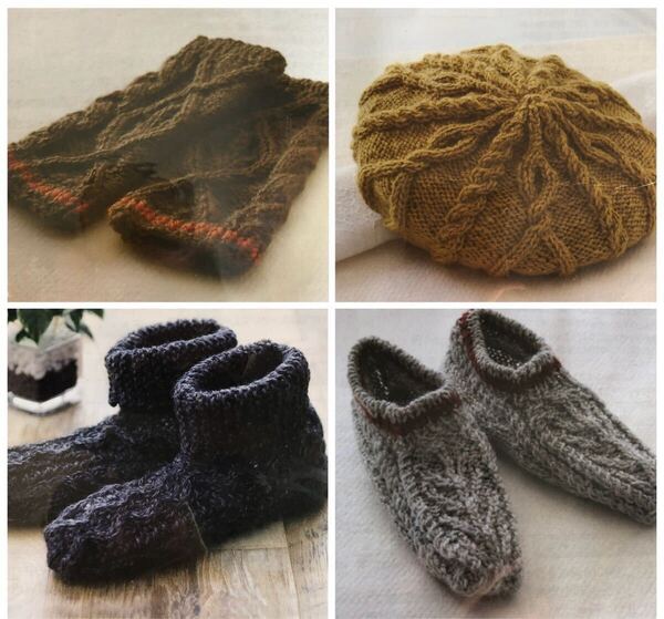 1点限り【4種まとめて】アラン模様を編みこむあったか小物 ハンドメイド 手芸キット 編み物 手作り 棒針 とじ針 なわ編み針 新品 手編み