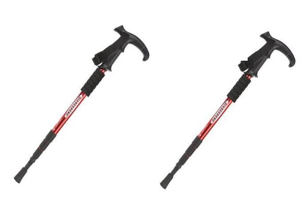 トレッキングポール T型 2本セット 赤 レッド アルミ合金 伸縮50cm~110cm 登山 ウォーキング 軽量 ステッキ 杖 散歩