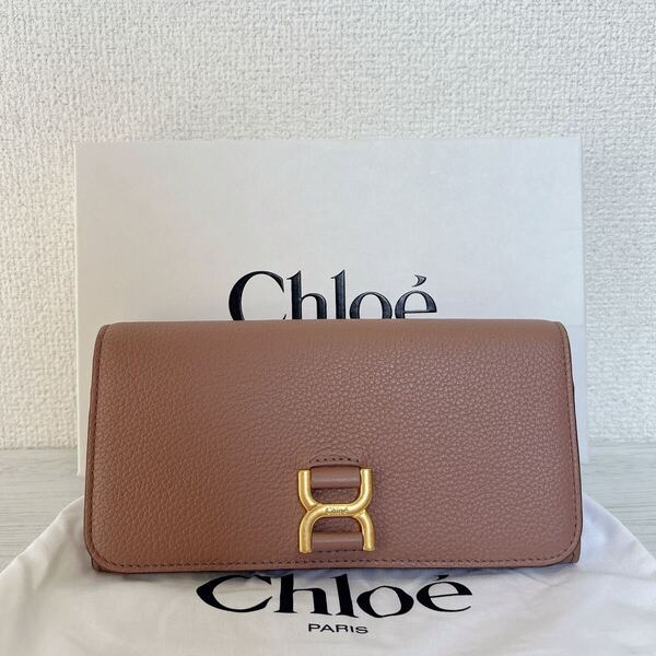 新品未使用 Chloe クロエ レディース 長財布 革財布 折り財布 MARCIE マーシー ウッドローズ ピンク ゴールド金具 カーフスキン レザー