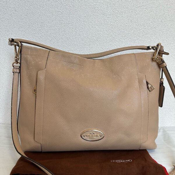 COACH コーチ レディース 2way 斜め掛け ショルダーバッグ ハンドバッグ トートバッグ 本革 レザー ベージュ ワンポイント ロゴ ブランド