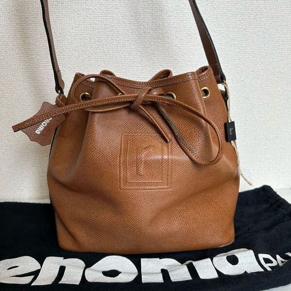 renoma レノマ レディース メンズ 巾着バッグ ショルダーバッグ 茶色 ブラウン 本革 レザー ロゴ ワンポイント ヴィンテージ 高級 ブランド