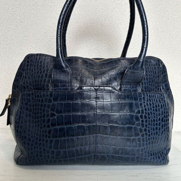 les sacs adam ルサックアダム レディース トートバッグ ビジネスバッグ 青色 ネイビー 本革 レザー クロコ型押し A4収納可能 日本製