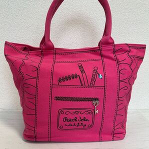 Peach John ピーチジョン レディース トートバッグ ハンドバッグ マザーズバッグ ピンク キャンバス 総柄 ストーン 可愛い ブランド