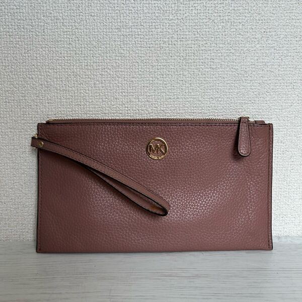 美品 Michael Kors マイケルコース レディース ポーチ 小物入れ 長財布 カードケース 小銭入れ くすみピンク ゴールド金具 本革 レザー