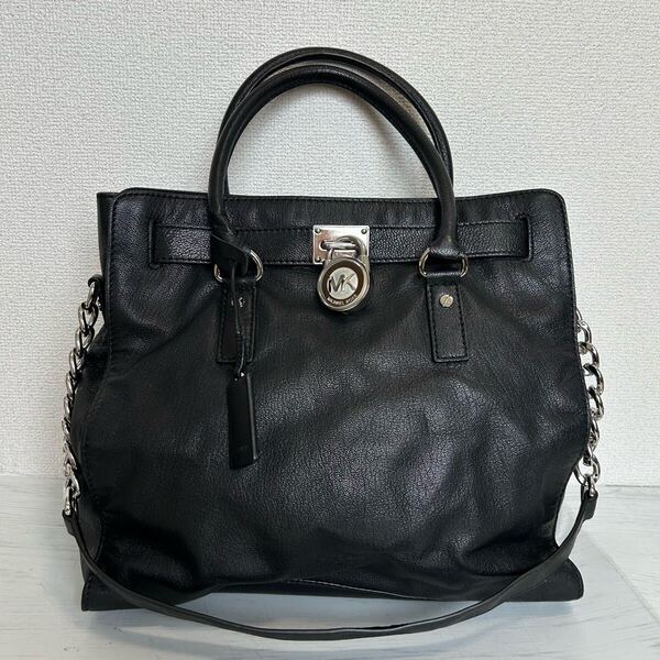 MICHAEL KORS マイケルコース レディース 2way ショルダーバッグ トートバッグ ハンドバッグ 黒色 ブラック 鍵付き MKロゴ 本革 レザー