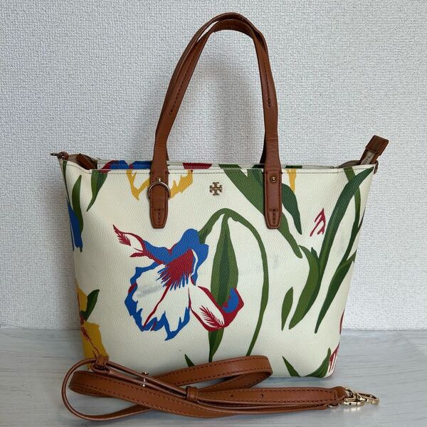 TORY BURCH トリーバーチ レディース 2way ショルダーバッグ トートバッグ ハンドバッグ 総柄 花柄 レザー ホワイト カラフル 可愛い 高級