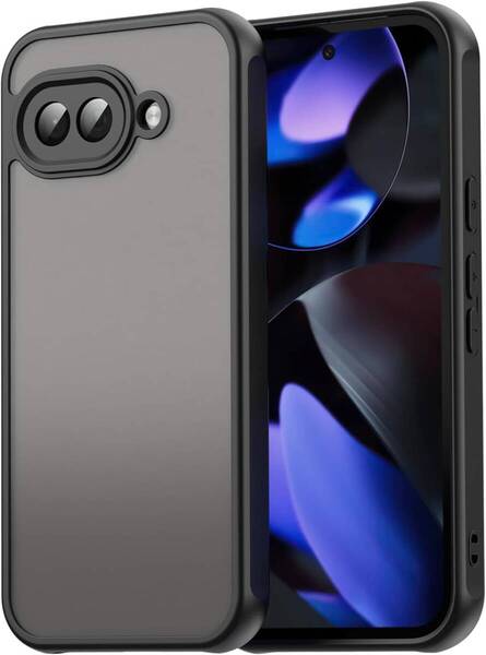 【ケース&保護ガラスセット】Google Pixel 9a ケース 薄型 ブラック 半クリア 指紋防止 抗菌加工 耐衝撃 レンズ保護 + ガラスフィルム