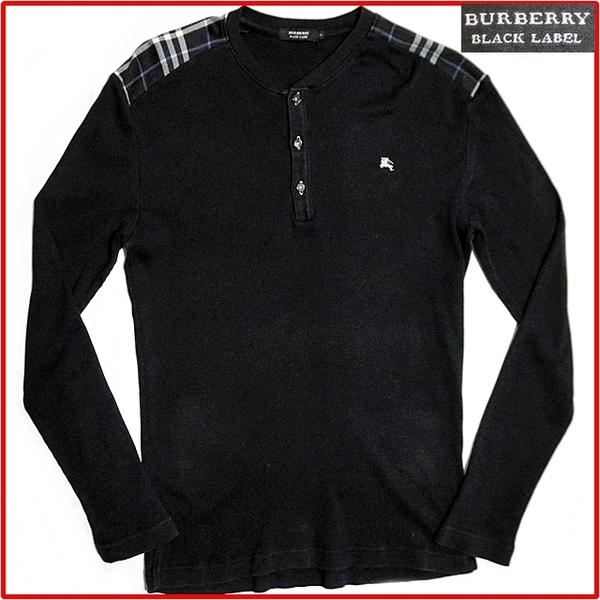 即決★BURBERRY BLACK LABEL★メンズ3≒L位 長袖コットンシャツ バーバリーブラックレーベル 廃番 ブラック 黒 ノバチェック 三陽商会