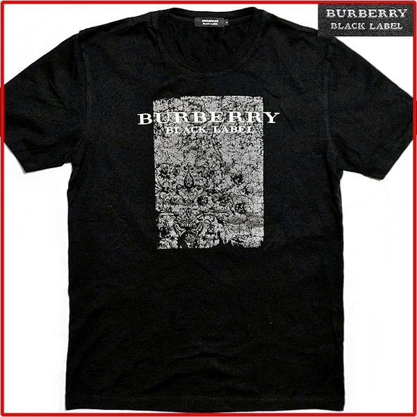 即決★BURBERRY BLACK LABEL★メンズ2≒M位 Tシャツ バーバリーブラックレーベル 廃番 ブラック黒 綿100% ロゴ入り 日本製 三陽商会