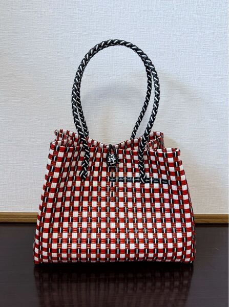 プラカゴ メルカド トートバッグ かごバッグ ハンドメイド 軽量 Lサイズ パサールバッグ レッド