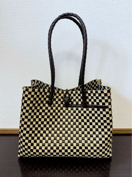 プラカゴ メルカド トートバッグ かごバッグ ハンドメイド 軽量 Lサイズ パサールバッグ ダークブラウン×クリーム
