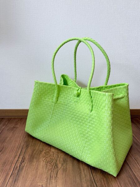 ジャンボSize! 大きいサイズ プラカゴ メルカド トートバッグ 大容量 ハンドメイド 軽量 かごバッグ パサール ライトグリーン