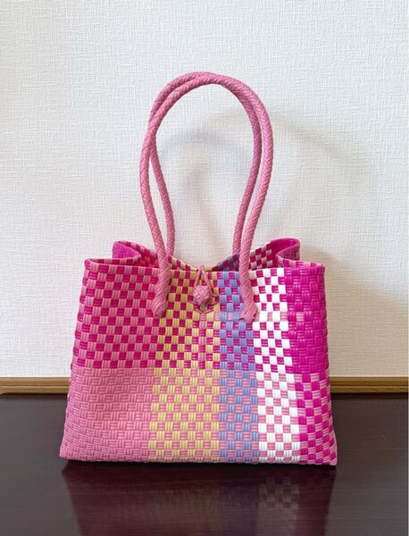 プラカゴ メルカド トートバッグ かごバッグ ハンドメイド 軽量 Lサイズ パサールバッグ ピンク