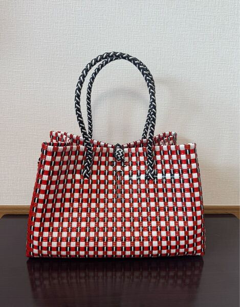 プラカゴ メルカド 大容量 トートバッグ ハンドメイド パサールバッグ かごバッグ XLサイズ レッド