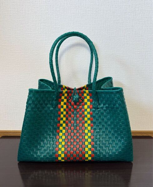 プラカゴ メルカド 大容量 トートバッグ ハンドメイド パサールバッグ かごバッグ XLサイズ 深緑