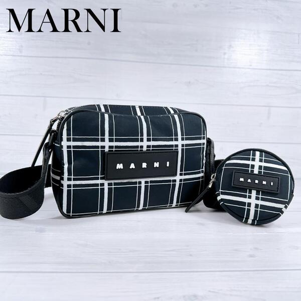 MARNI マルニ PUFF パフ ショルダーバッグ クロスボディ ベルトロゴ SBMP0146U0 カメラバッグ ボディ チェック ポーチ コインパース付き