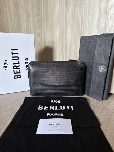 定価32,4万 BERLUTI TERSIO Scrit Leather All In One Bag ベルルッティ テルシオ スクリットレザー セカンドバッグ ブラック 最新型 美品