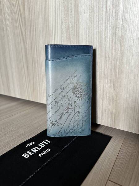 定価19,1万 BERLUTI ESPACE GRADIANT Leather Wallet ベルルッティ エスパス グラディエント スクリットレザー 長財布 ストーンデニム 美品