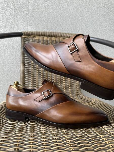 特注55万 BERLUTI Drap Patine Leather ベルルッティ ドラペ スクリットレザー モンクストラップシューズ ブラウン 7 新品 限定品 完売