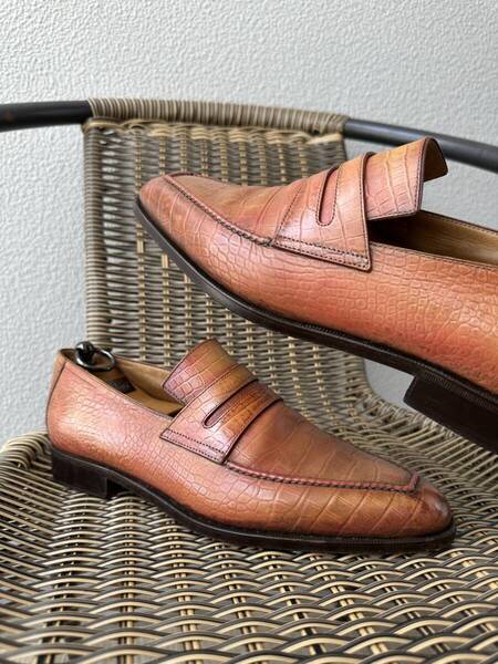 名作 Berluti Andy Leather Loafers ベルルッティ アンディ クロコ型押しレザー マルチカラー ローファー 革靴 7,5 限定品 マダムオルガ期