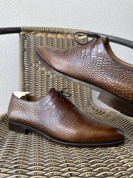 名作 Berluti Alessandro Leather Shoes ベルルッティ アレッサンドロ クロコ型押しレザー シューズ 革靴 8,5 オルガ期 限定 オーダー不可