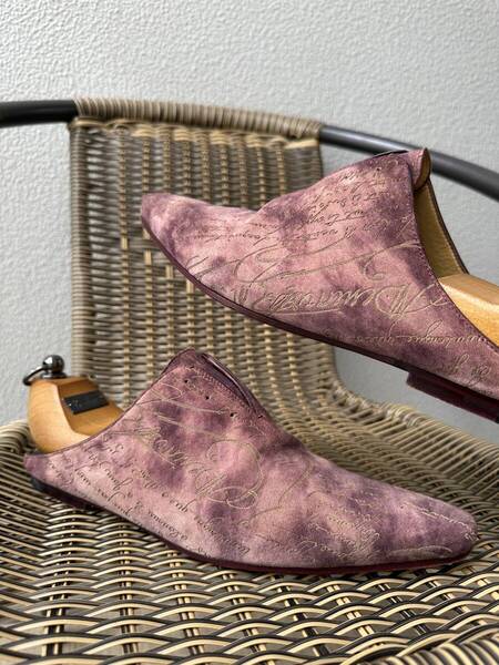 名作30万 Berluti Scrit Suede Leather Shoes ベルルッティ スクリット スエードレザー シューズ サンダル ミュール パープル 7 限定品