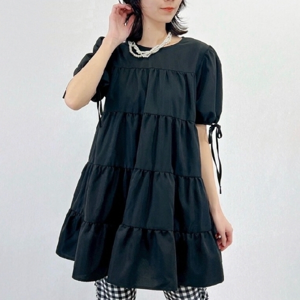 ティアード チュニック プルオーバー1753 VERITE M L ブラック フリー 大人可愛い ミセス fmsd cmg キレイメ 普段着 おしゃれ着