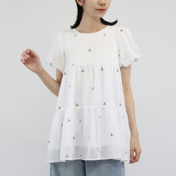 ティアード チュニック プルオーバーフラワー刺 1766 VERITE M L ホワイト フリー 大人可愛い ミセス fmsd cmg キレイメ 普段着