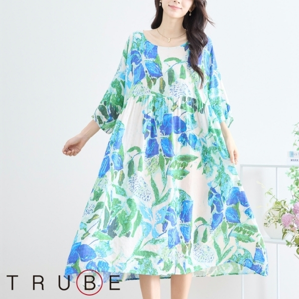 ワンピース リゾート グリーンコクーン N82-266 TRUBE L LL フリー 大人可愛い ミセス fmsd キレイメ 普段着 デイリーファッション