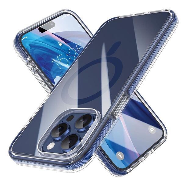 【iPhone 15 Pro 用】 ケース Magsafe対応 マグネット搭載 米軍MIL規格 超耐衝撃 防滑ストライプ クリア 黄変防止 ワイヤレス充電対応