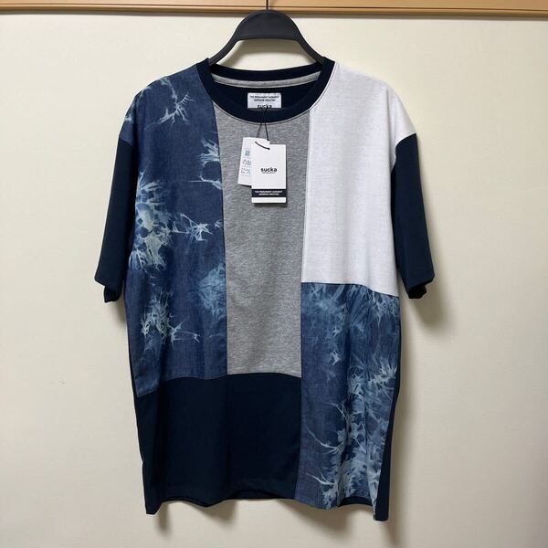 sucka Lサイズ パネルデザイン 切替 Tシャツ ネイビー 半袖 カットソー メンズ サンブロス