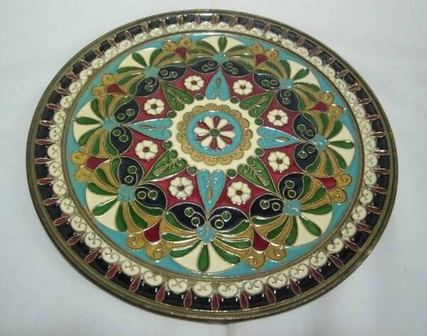 飾り皿 中皿 七宝焼 金属製 真鍮? 壁掛け 飾り物 工芸品 レトロ