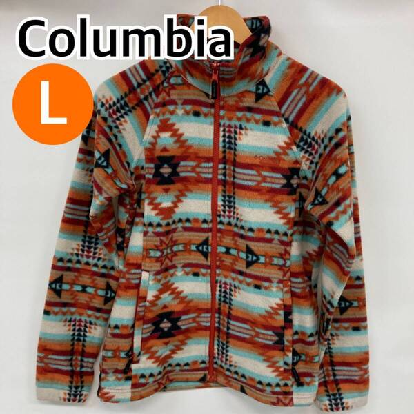 Columbia コロンビア ジャケット フリース ジップアップ レッド ホワイト レディース Lサイズ【CT1092】