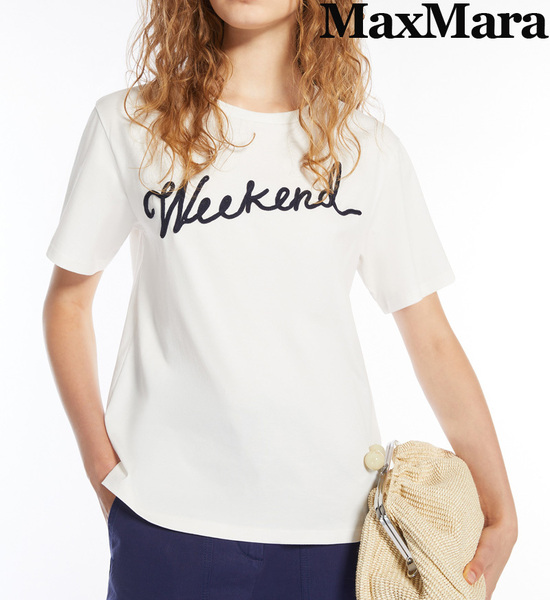 春夏新作45%OFF マックスマーラ Max Mara 刺繍デザイン ロゴTシャツ ホワイト Sサイズ 【送料無料】