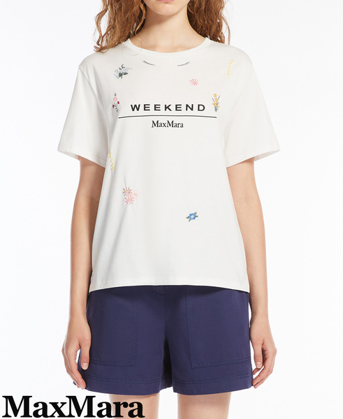 春夏新作45%OFF マックスマーラ Max Mara 刺繍デザイン ロゴTシャツ ホワイト Sサイズ 【送料無料】