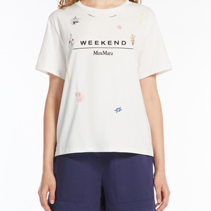 春夏新作45%OFF マックスマーラ Max Mara 刺繍デザイン ロゴTシャツ ホワイト Lサイズ 【送料無料】