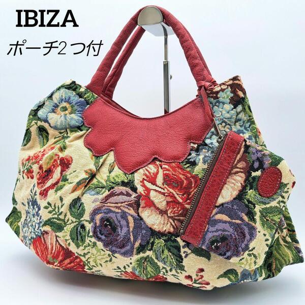 極美品★IBIZA イビサ ハンドバッグ トートバッグ バッグ 小物入れ付 ポーチ 花柄 総柄 レディース
