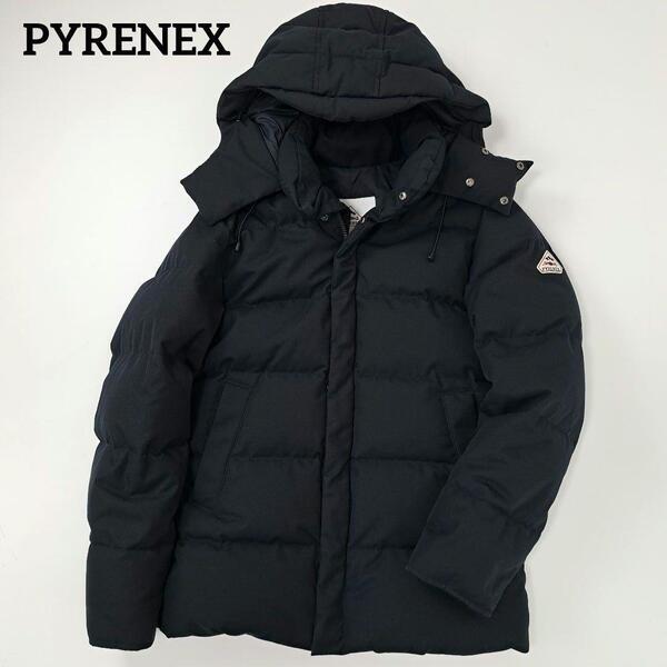 PYRENEX ピレネックス BELFORT ベルフォール ダウンジャケット ダウンコート ダウン フード ワッペン S メンズ 黒 ブラック