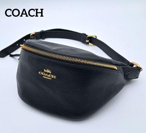極美品★COACH コーチ ボディバッグ ウエストポーチ バッグ ショルダーバッグ レザー ゴールド金具 ブラック 黒 人気