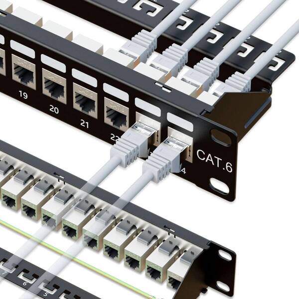24ポート RJ45 パッチパネル 1U Cat6 スルーカプラー ネットワーク