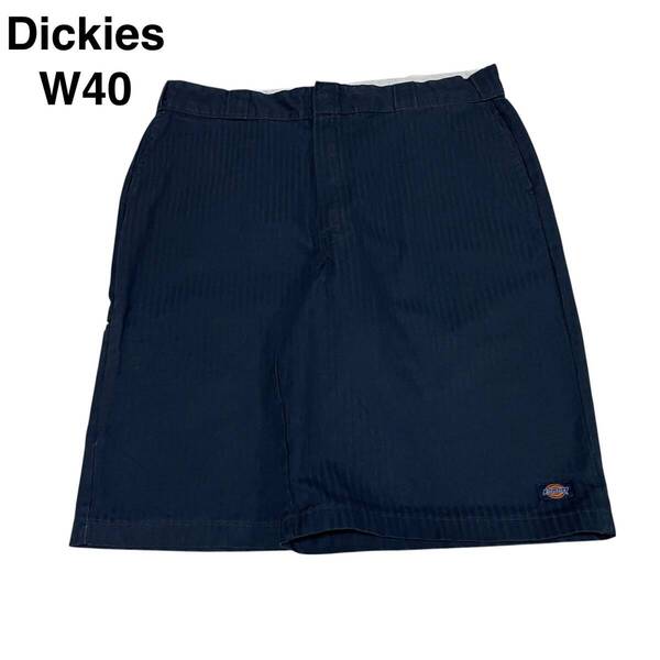 Dickies ディッキーズ w40 ツイルストライプ ハーフパンツ ワークショーツ ショートパンツ 古着 紺 ネイビー メンズ 縦縞 ディッキース