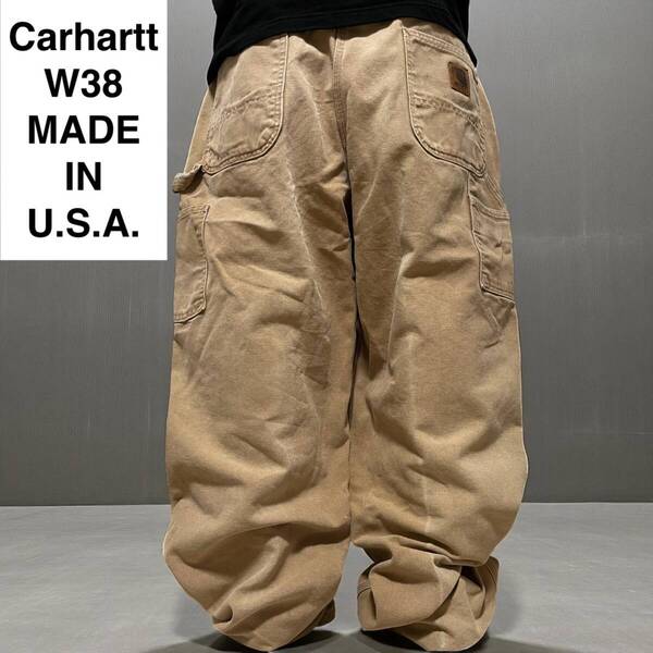USA製 Carhartt カーハート ダック地 ペインターパンツ ワークパンツ w38 ライトブラウン ベージュ カーキ 古着 アメリカ製 ダック生地