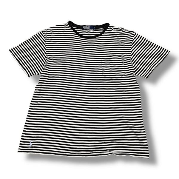 Polo by RALPH LAUREN ボーダー Tシャツ カットソー 半袖 M ブラック ホワイト ポロ バイ ラルフローレン メンズ 胸ポケットあり