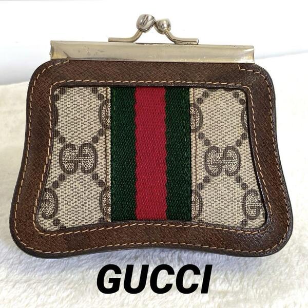 【良品】GUCCI グッチ 財布 小銭入れ GG シェリーライン がま口 コインケース コンパクト レザー メンズ レディース 茶 赤 緑 ゴールド