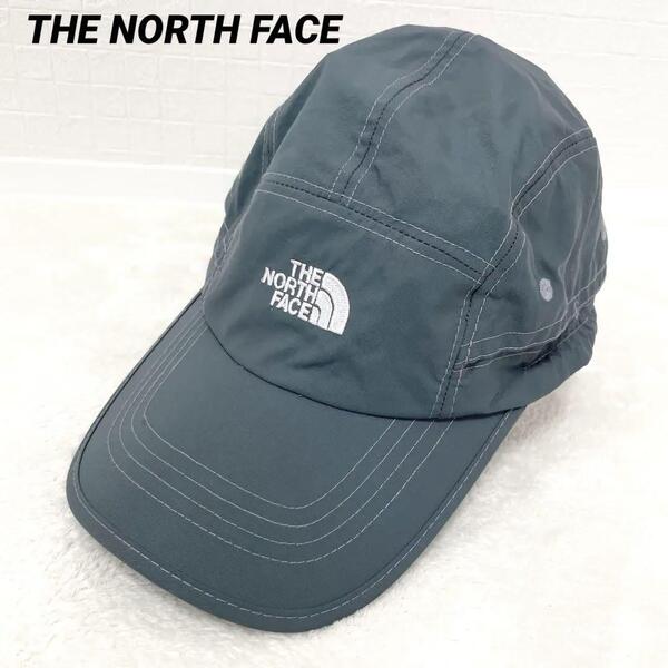 【良品】ノースフェイス THE NORTH FACE ナイロンキャップ 帽子 グレー ロゴ入り アウトドア メッシュ 日焼け 紫外線対策 ユニセックス