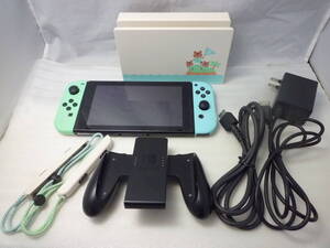 【通電・動作確認・初期化済み】Nintendo Switch あつまれ どうぶつの森セット スイッチ本体/ドッグ 他 特別デザイン ゲーム機 USED