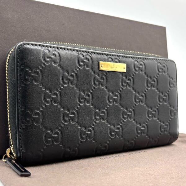 m12 Gucci グッチ 長財布 グッチシマ レザー ブラック ラウンドファスナージップ