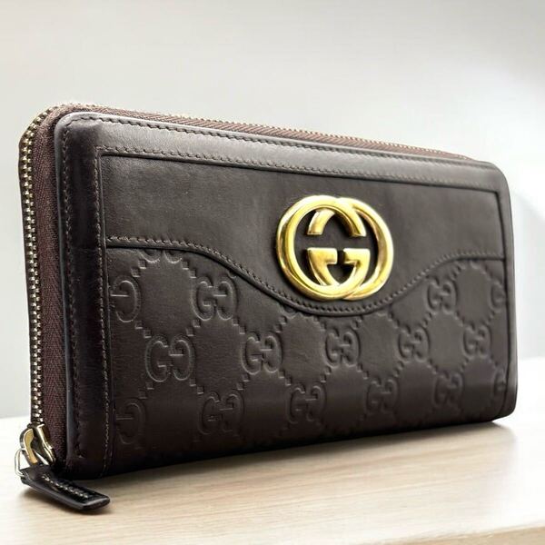 h17 Gucci グッチ 長財布 スーキー ブラウン グッチシマ レザー ラウンドファスナー
