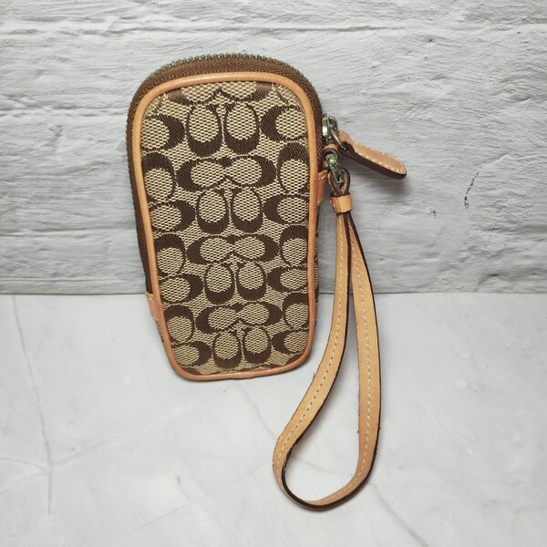 COACH ミニポーチ シグネチャー キャンバス ベージュ系 ポーチ 小物入れ コーチ 送料無料